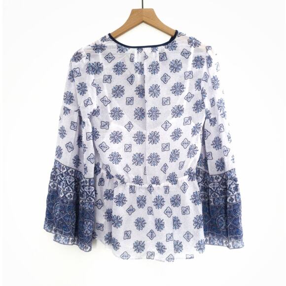 NWT MICHAEL Michael Kors Mosaic Tie Neck Peasant Top - Various - Picture 5 of 5